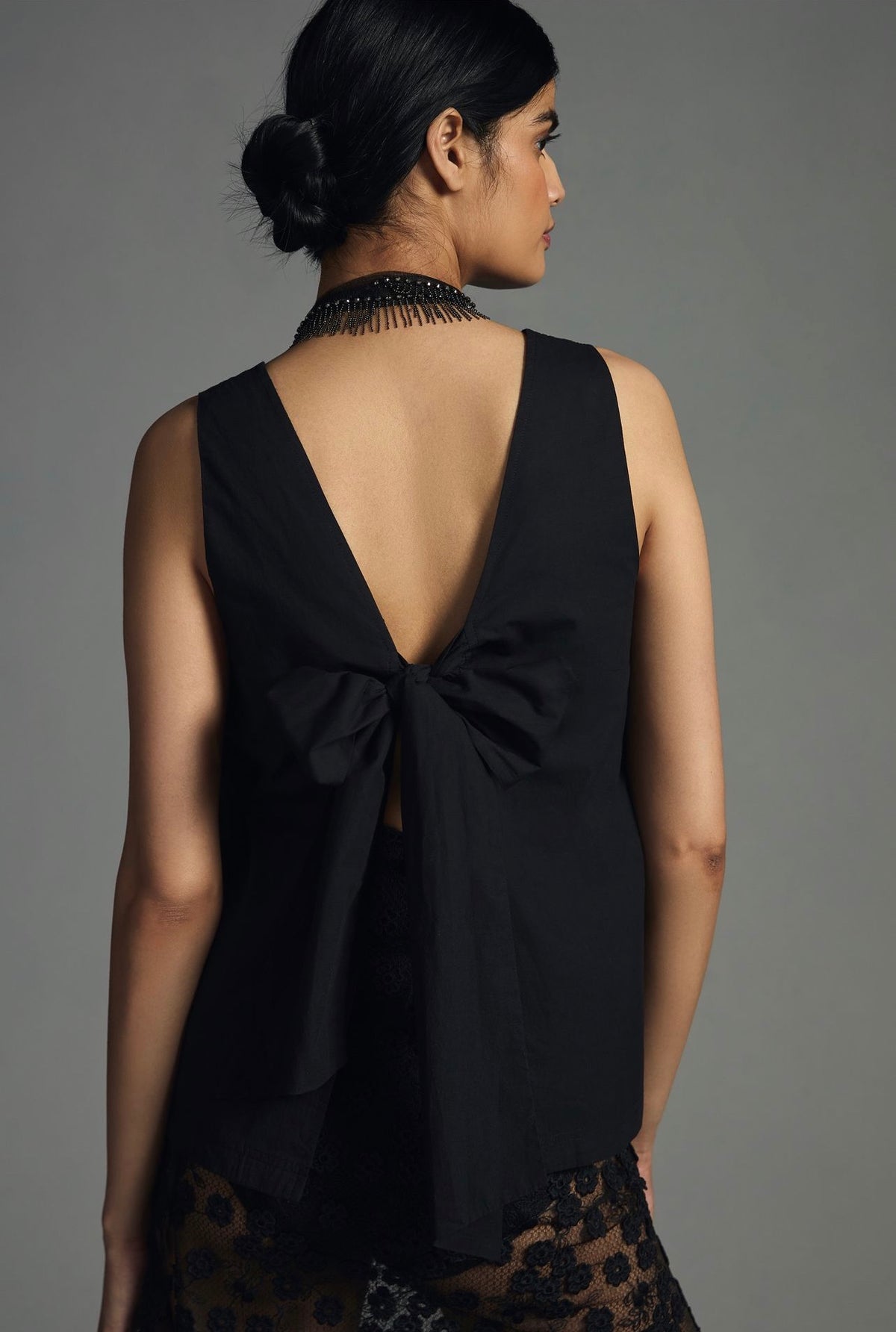 Anthropologie Maeve Black Sleeveless Tie Back Poplin Top - Small