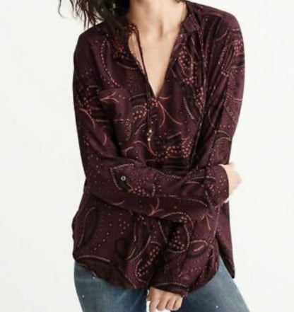 Abercrombie & Fitch Maroon Paisley Blouse - XS