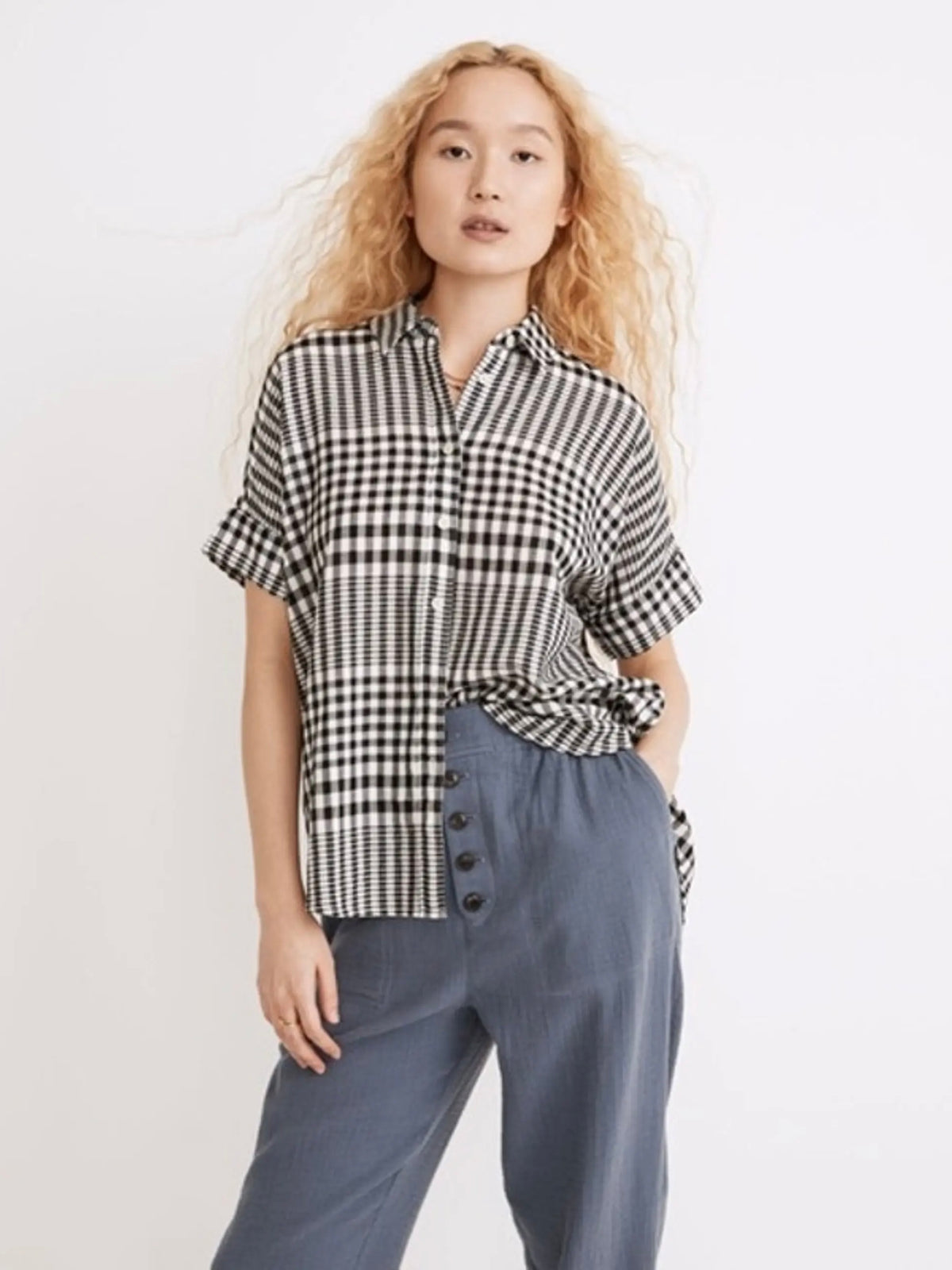 Madewell Courier Pintuck-Back Shirt in Doublefaced Plaid - Small