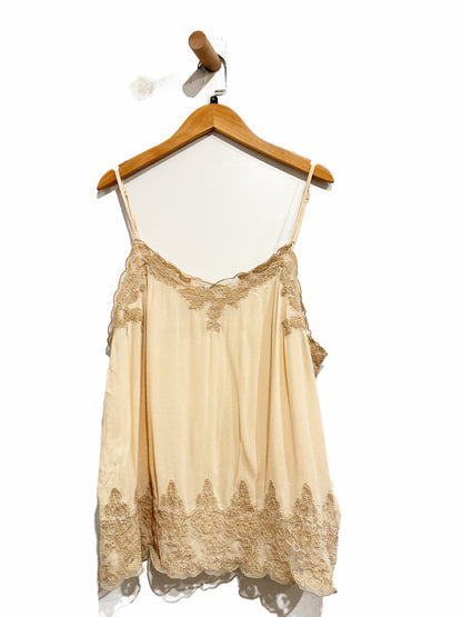 American Eagle Outfitters Cream Lace Trim Tank - XL