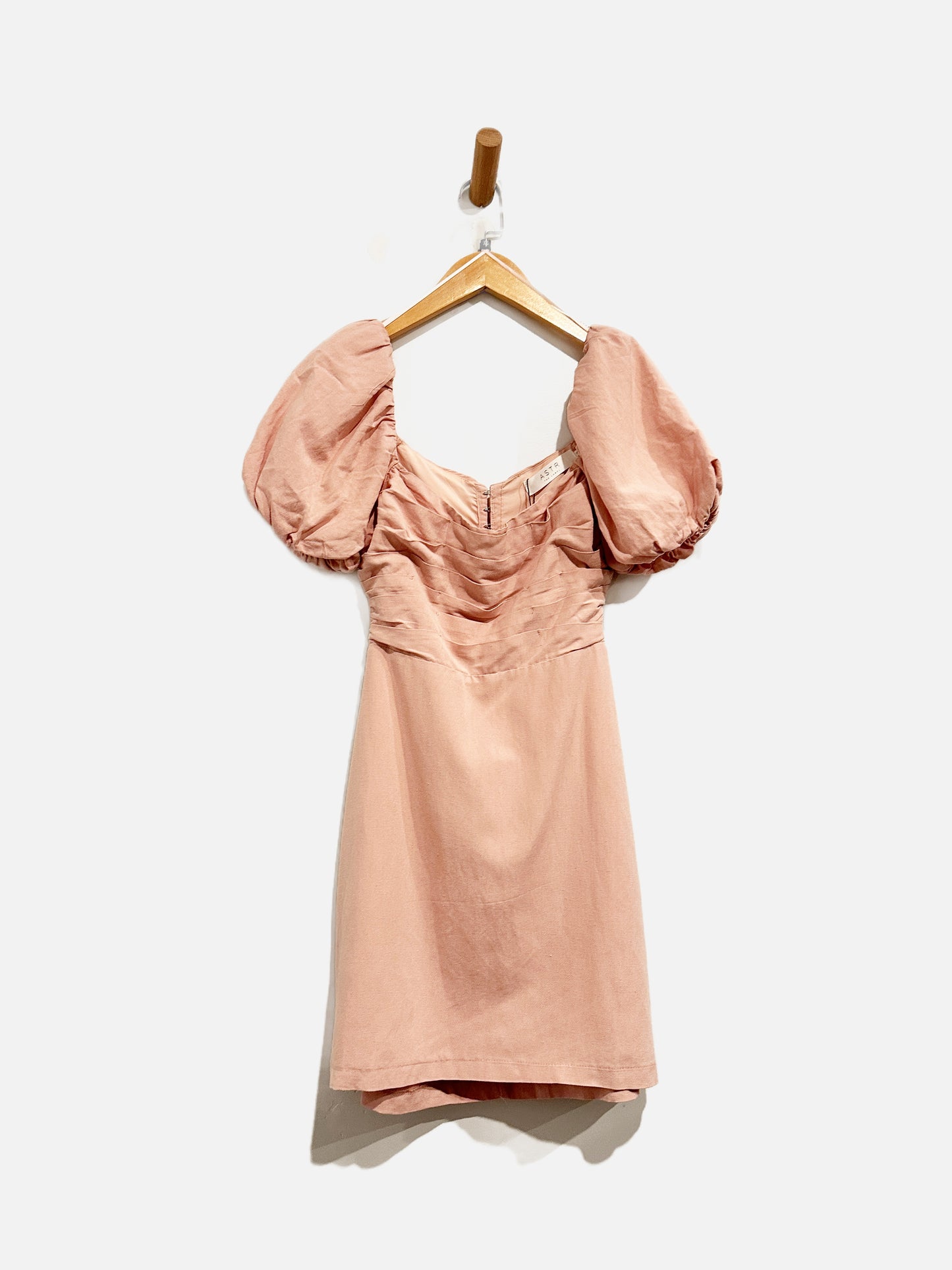 ASTR Pink Linen Poof Sleeve Mini Dress - XS