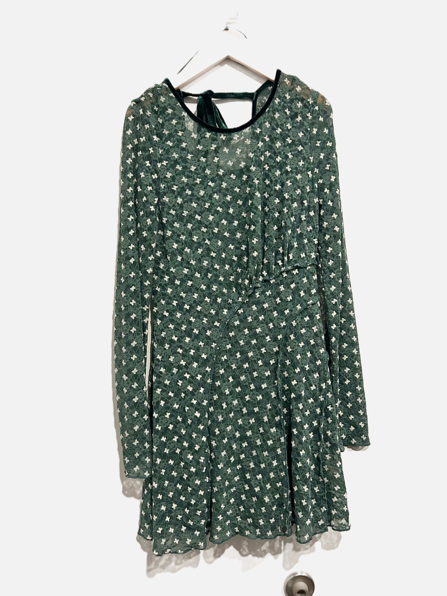 Free People Green Sheer Delight Lace Mini Dress - Medium