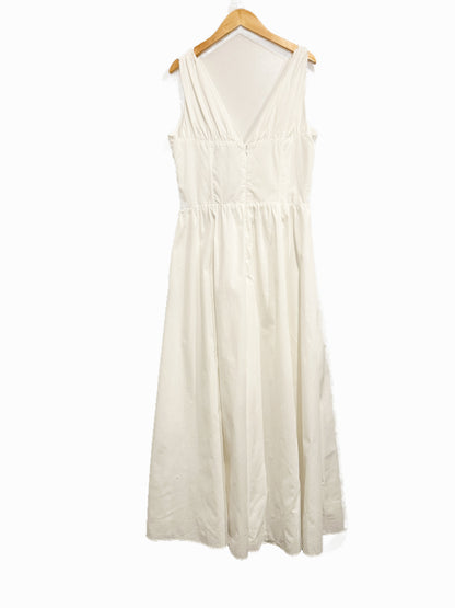Lulus Lettie White Poplin Plunge Neck Midi Dress - Medium