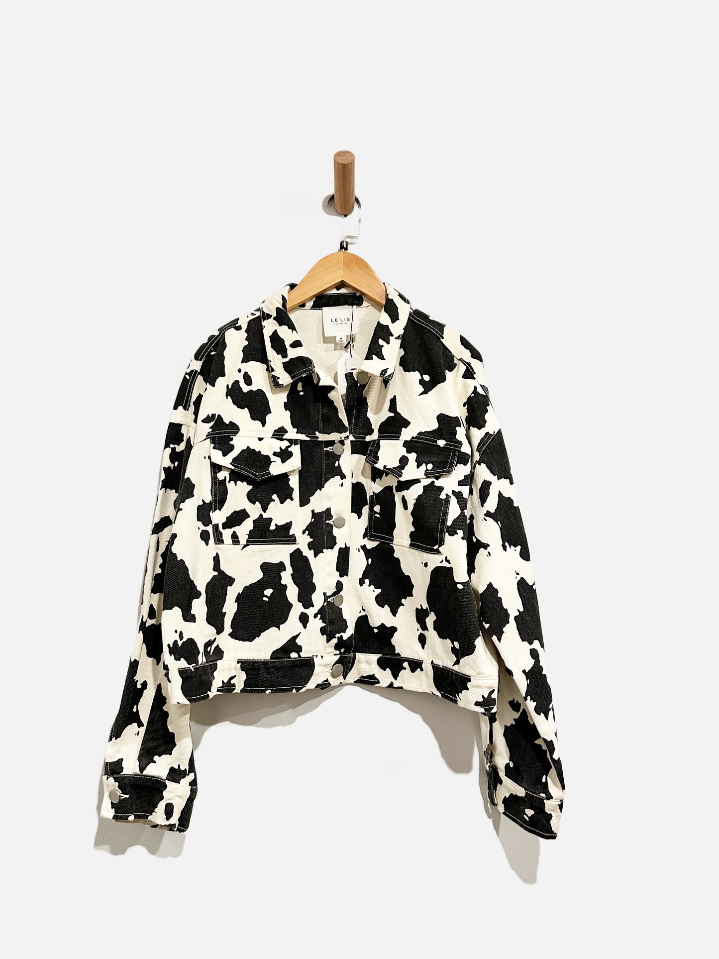 Le Lis Cow Print Denim Jacket - Medium