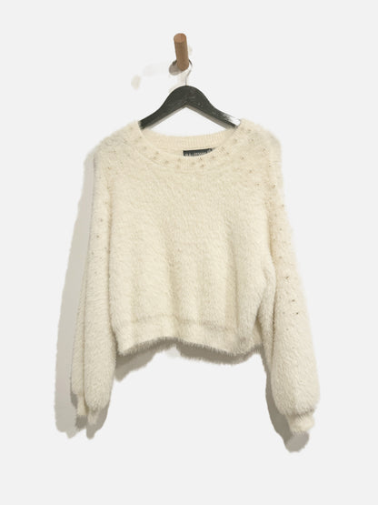 Zara Cream Eyelash w/ Pearls Sweater - Small