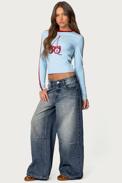 Edikted Skater Girl Washed Low Rise Baggy Jeans - Medium
