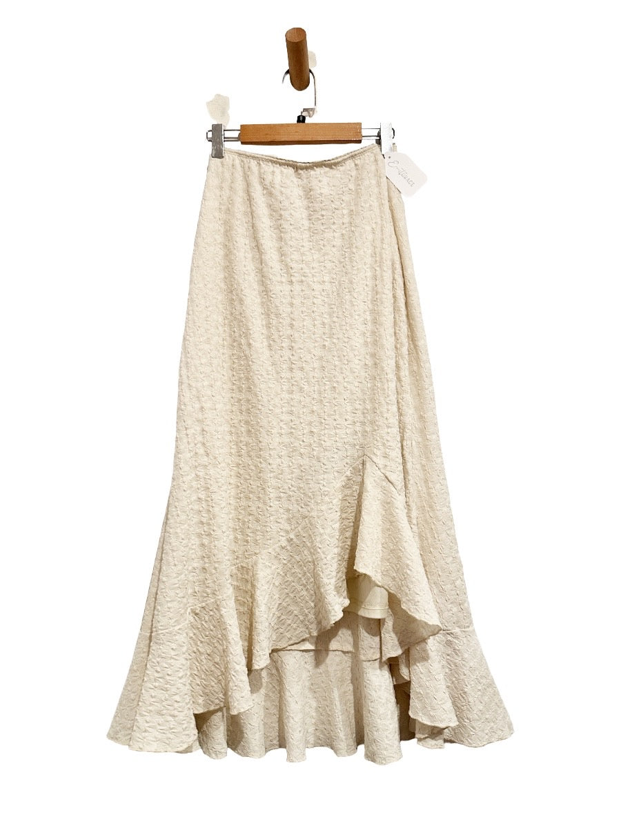 White Asymmetric Ruffle Hem Skirt