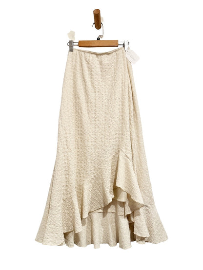 White Asymmetric Ruffle Hem Skirt