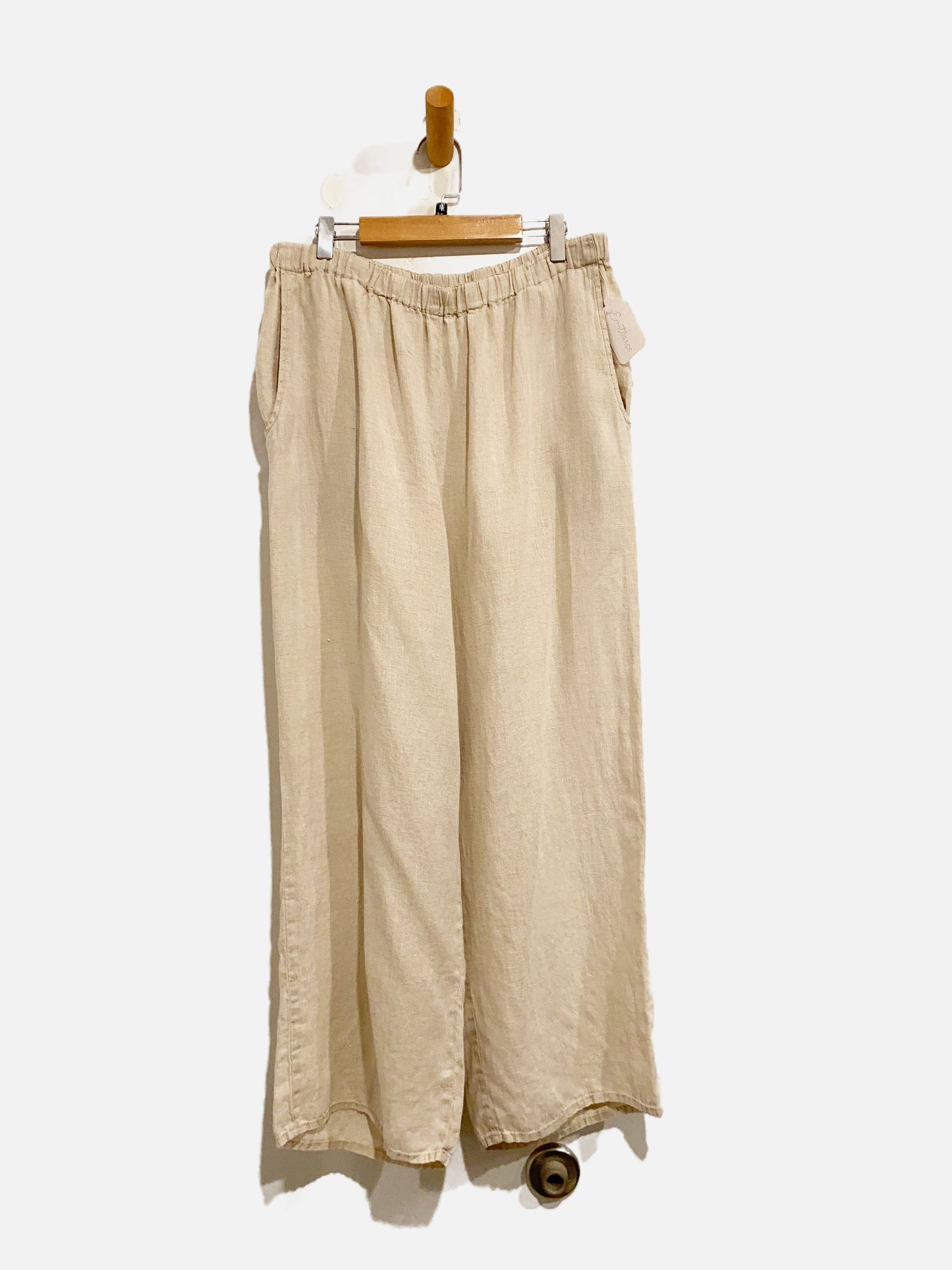 Flax Tan Linen Wide Leg Pants - Medium