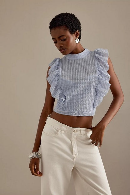 Anthropologie Maeve Blue Ruffle Tank - XS
