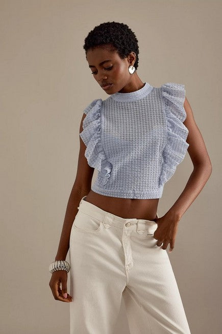 Anthropologie Maeve Blue Ruffle Tank - XS