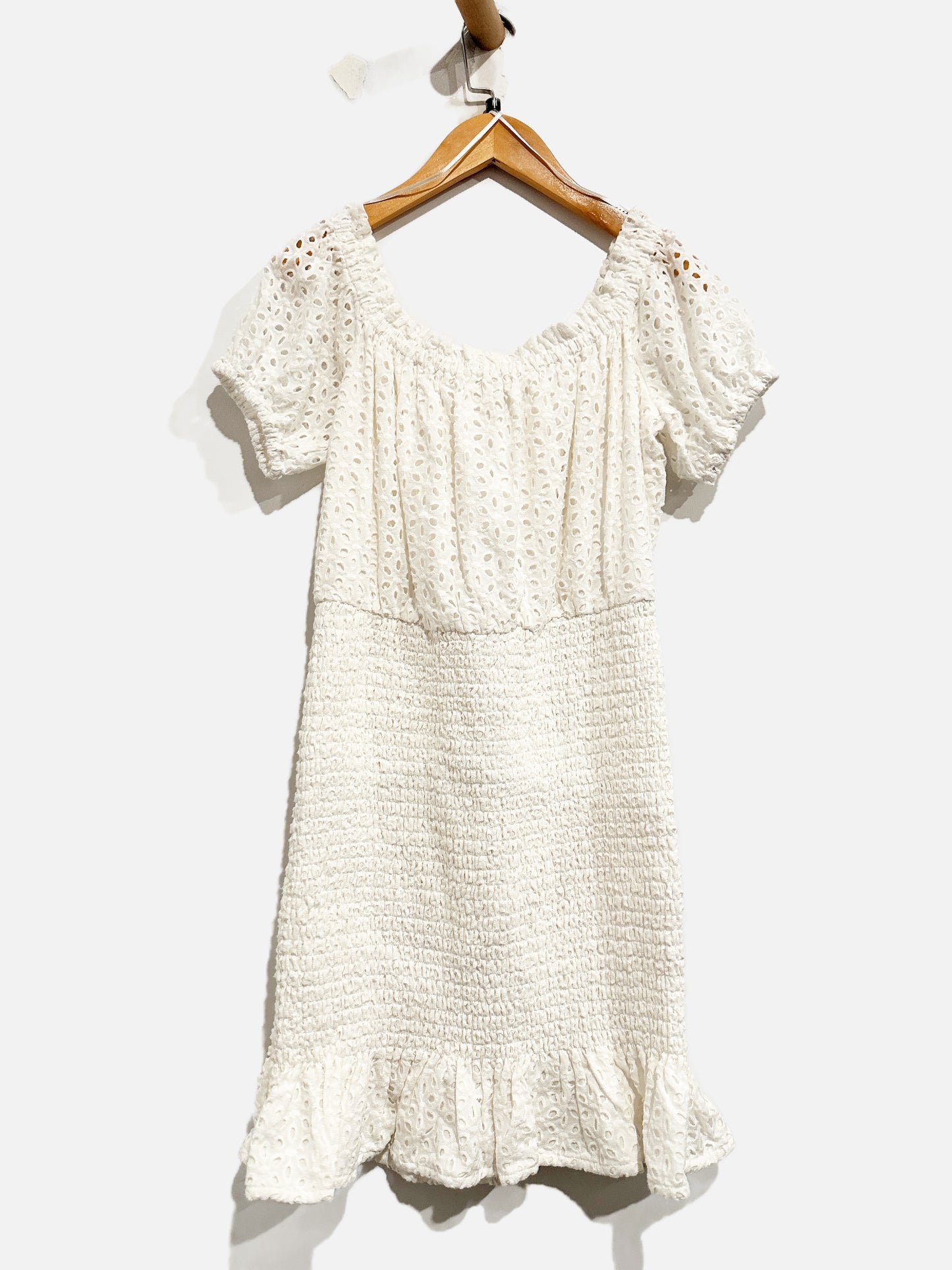 ASTR White Eyelet Mini Dress - Medium