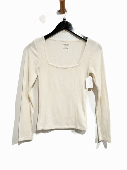 American Eagle Long Sleeve Square Neck Pointelle Top in Chalk - Small