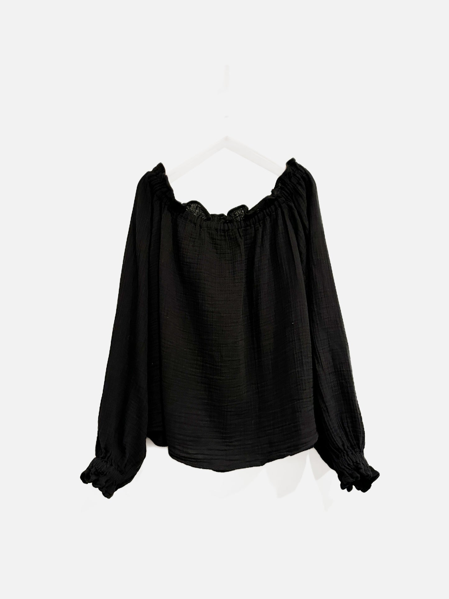 Zara Black Cotton OTS Top - Large