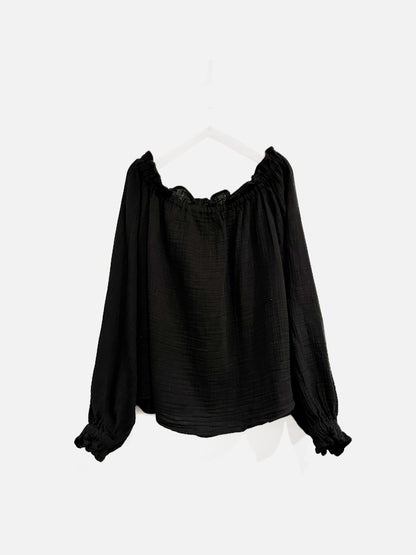 Zara Black Cotton OTS Top - Large