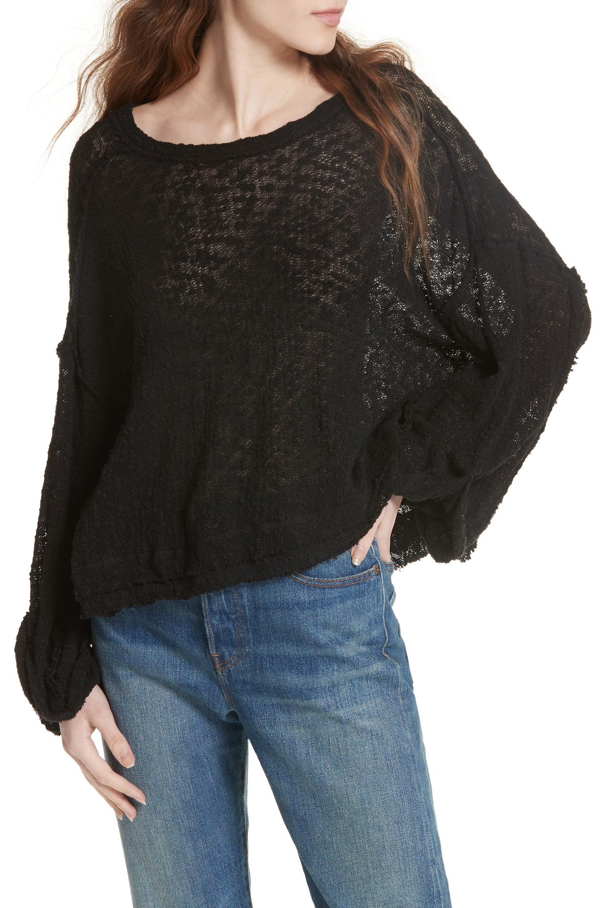 Free People Island Girl Hacci Tee in Black - Small
