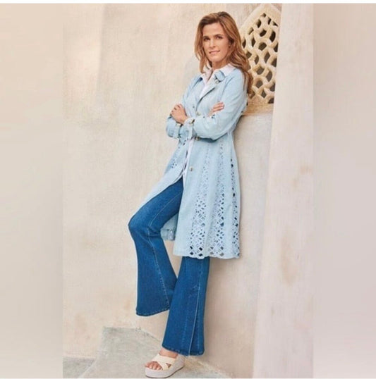 Soft Surroundings Denim Lace Trench Coat - Medium