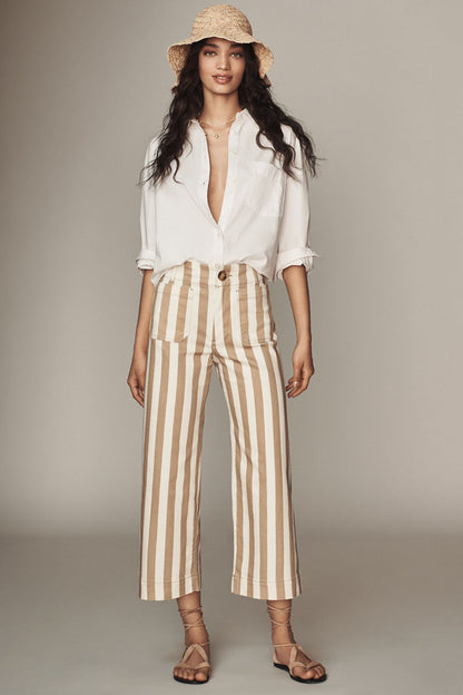 Anthropologie Maeve The Colette Cropped Wide Leg Jeans: Striped Edition in Khaki - 29