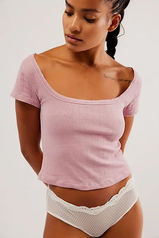 Free People Pink Pointelle Tee - Small