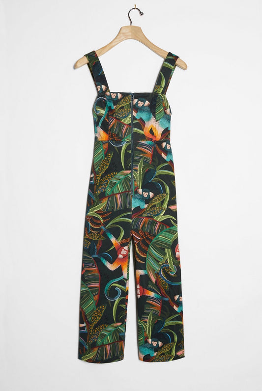 Farm Rio Monkeys Cropped Jumpsuit in Dark Green