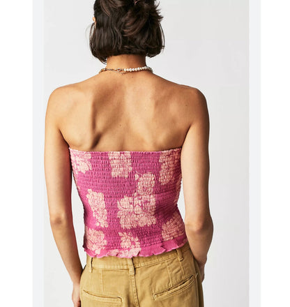 Free People Poppy Pink Floral Mesh Tube Top - Large