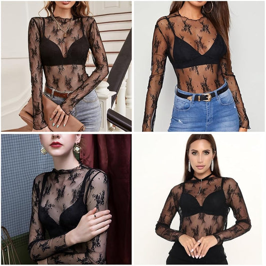 Black Lace Layering Long Sleeve Top