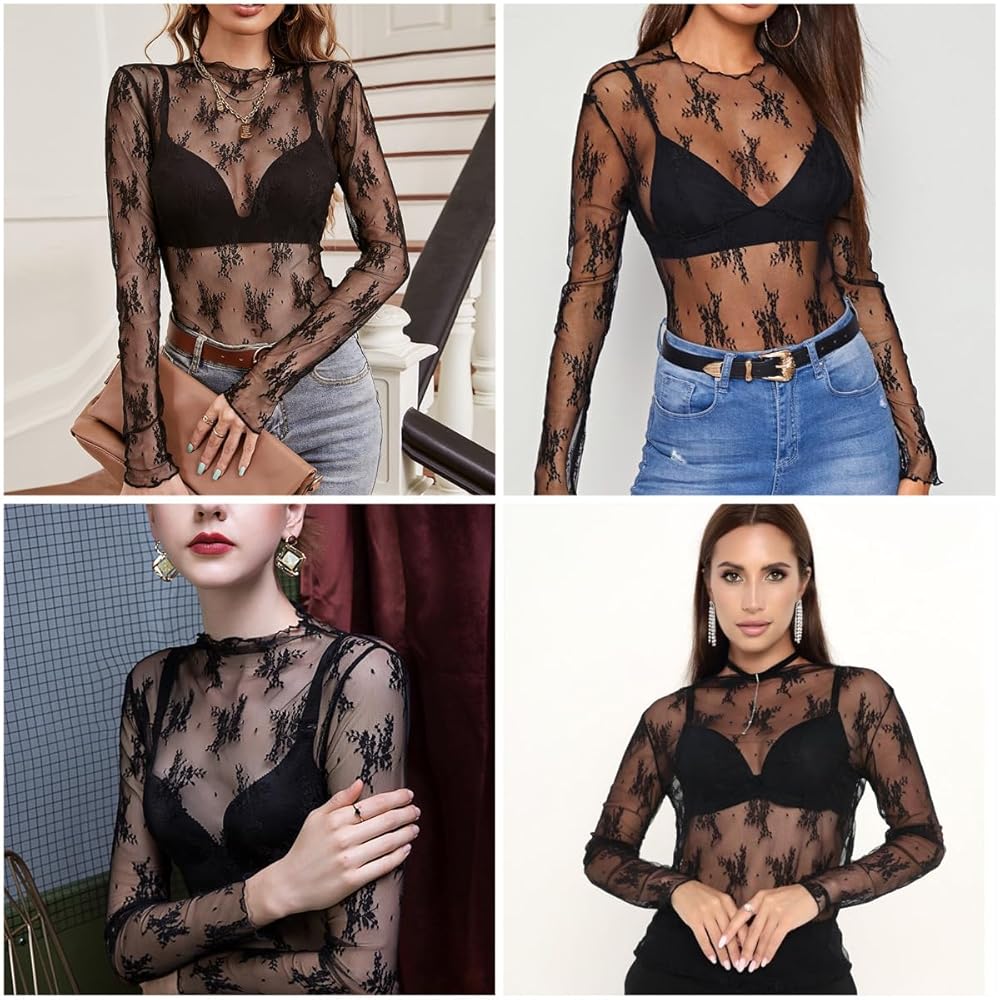 Black Lace Layering Long Sleeve Top