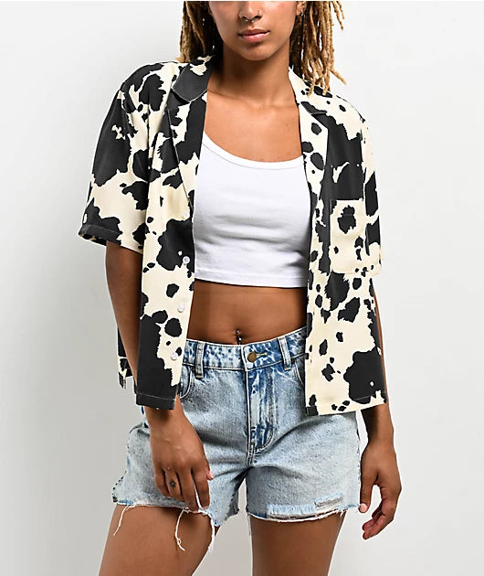 Duvin Black and Cream Cowhide Button Down - Small