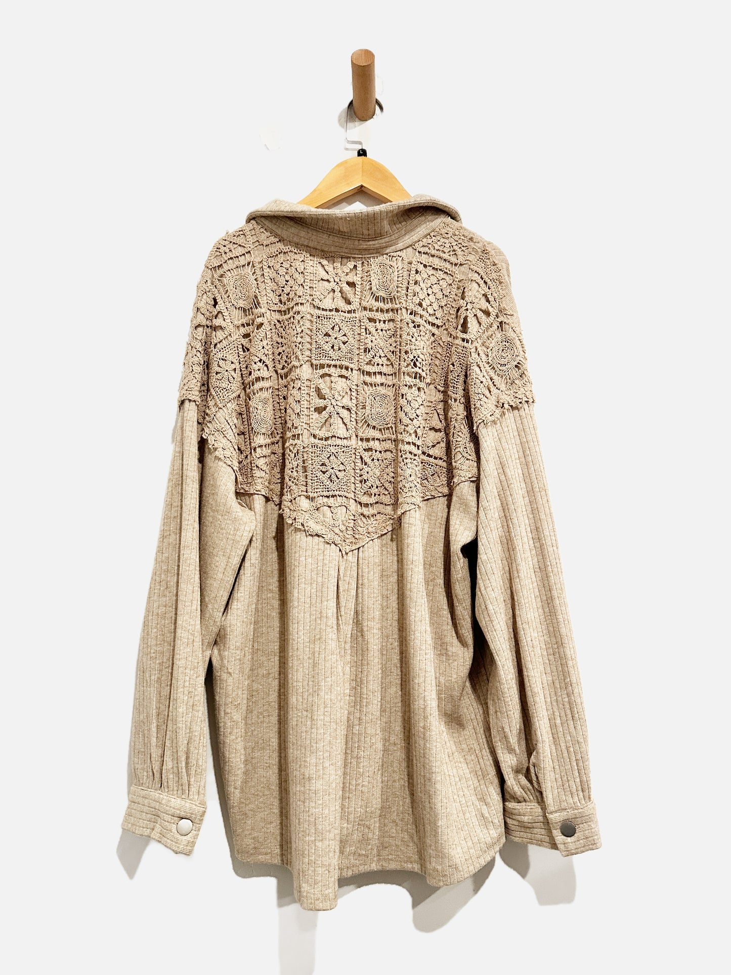 Davi & Dani Brown Crochet Insert Shacket - Large