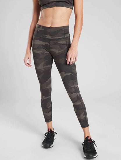 Athleta Camo Contender 7/8 Tight in Black Olive - Small