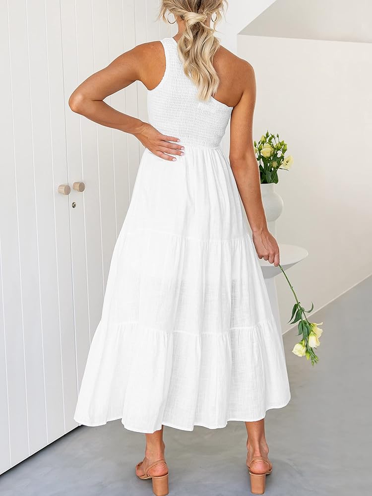Anrabess White One Shoulder Tiered Dress - XL