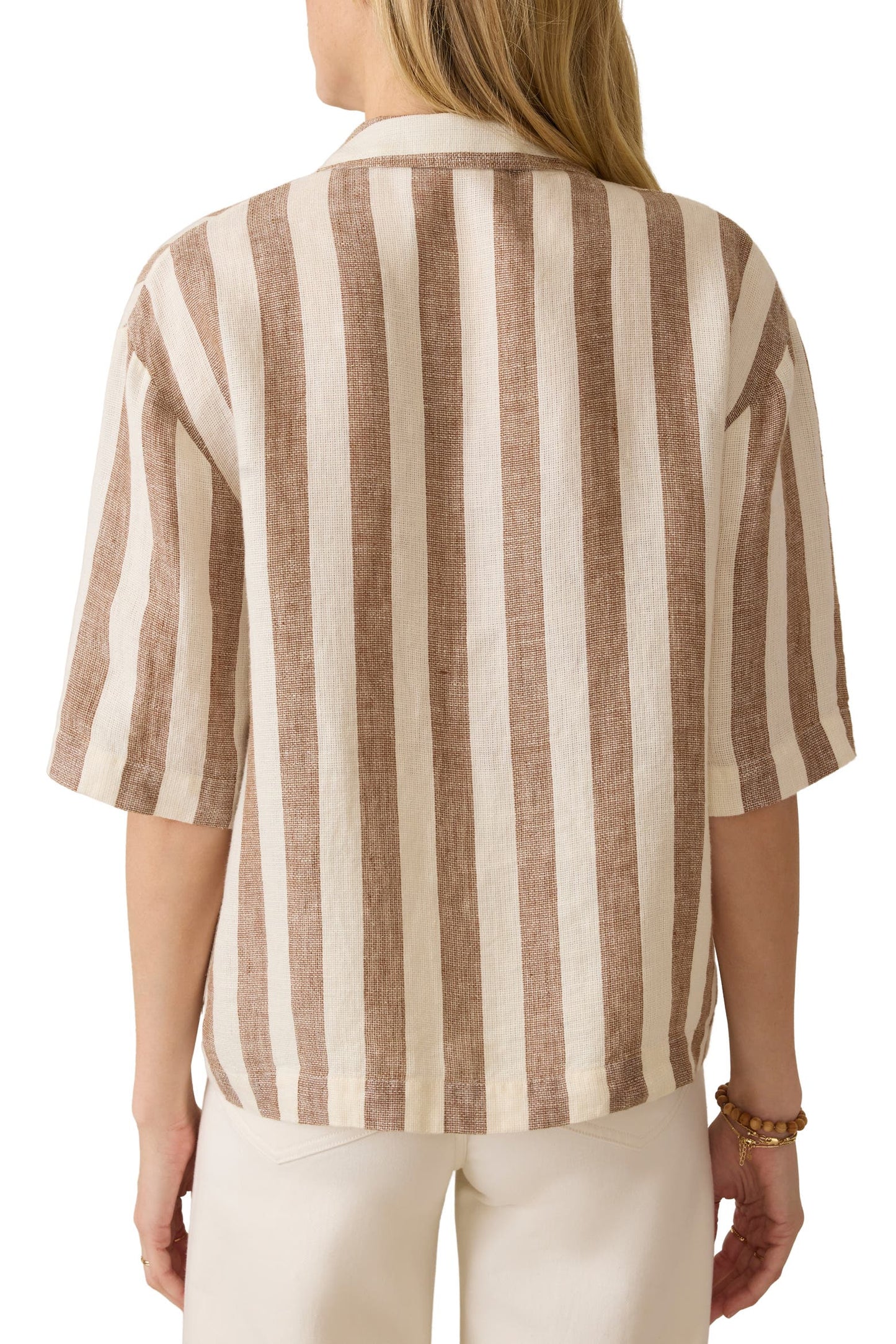 Faherty Palma Stripe Linen Camp Shirt in Cocoa Beach Stripe - XL
