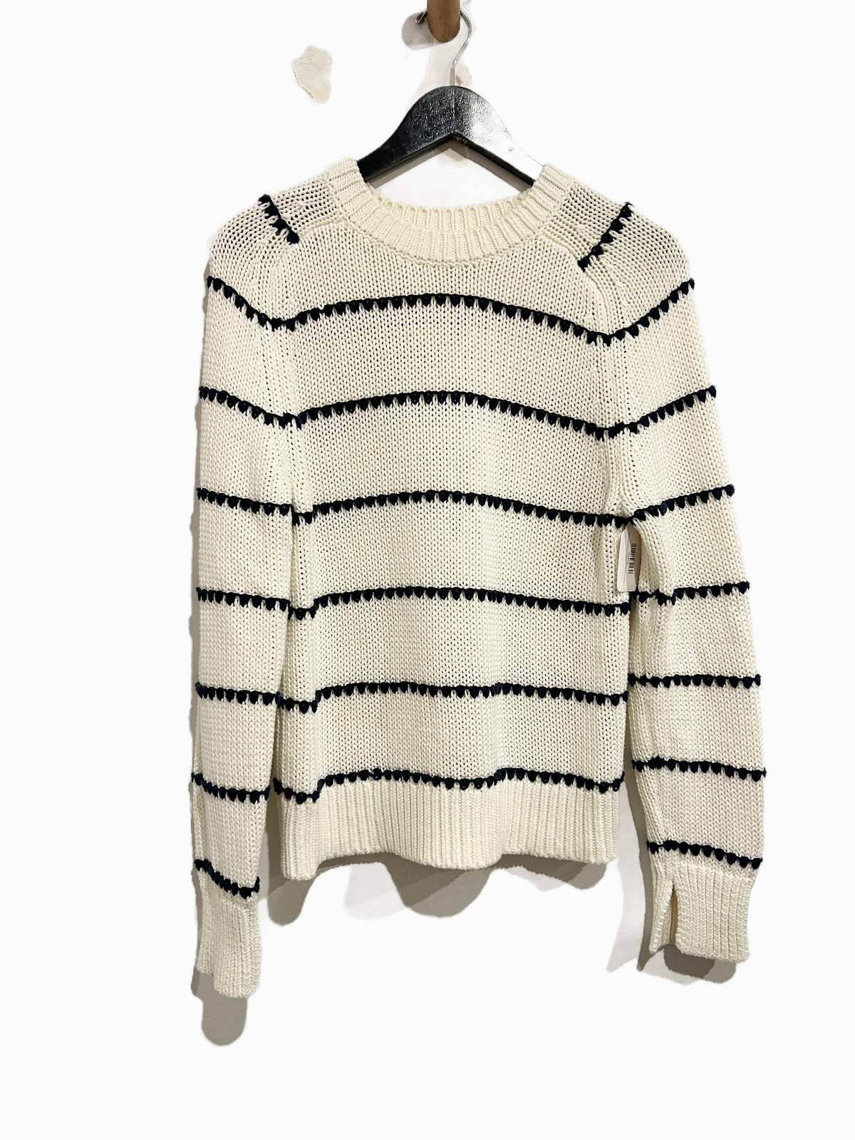 Madewell Textured Cotton Crewneck Sweater in Bright Ivory Navy Stripe