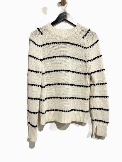 Madewell Textured Cotton Crewneck Sweater in Bright Ivory Navy Stripe