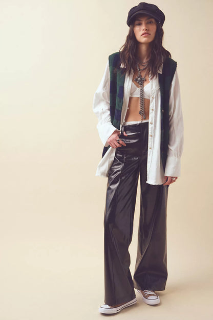 Free People Black Patent Leather Pants - 6