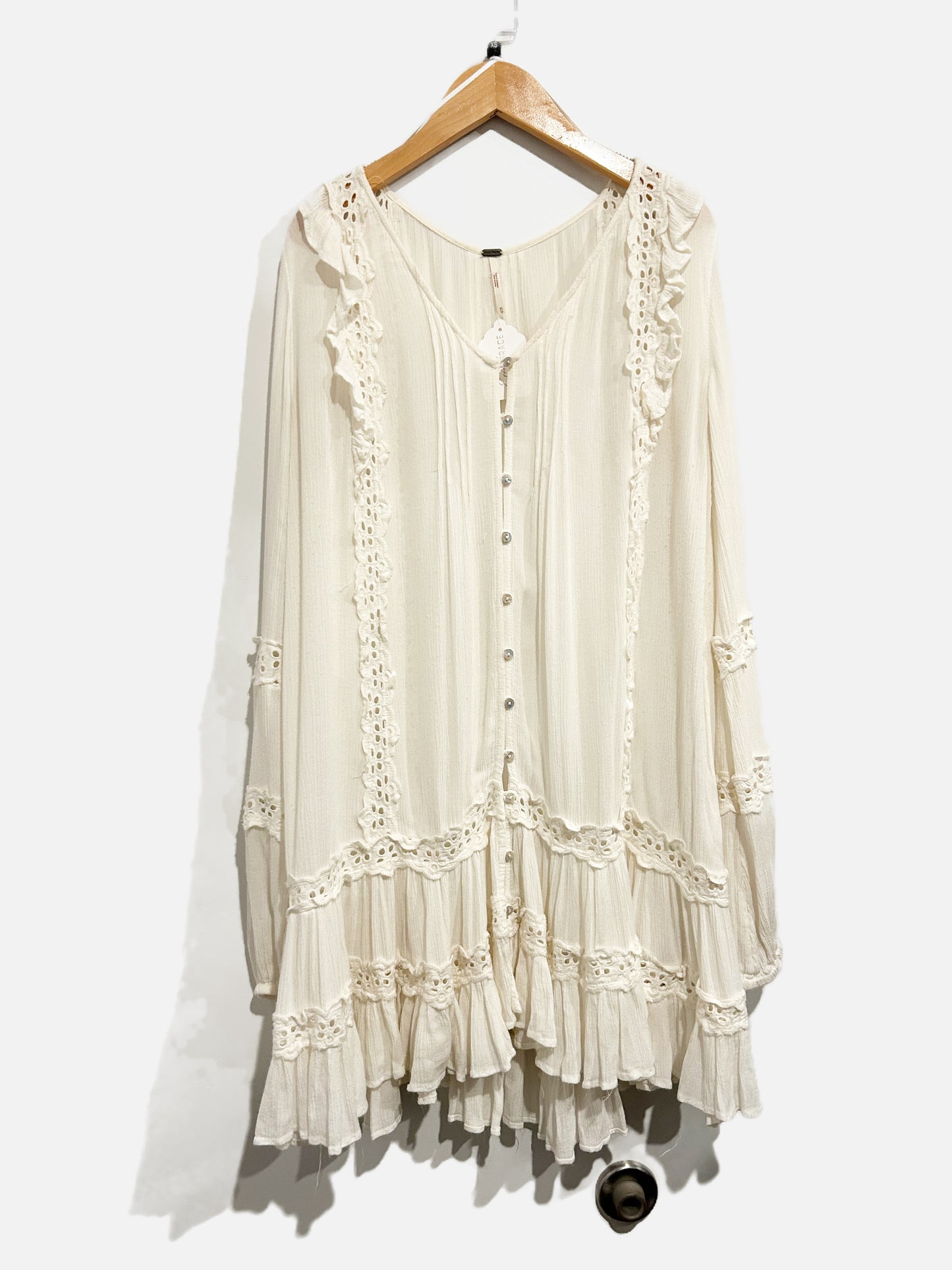 Free People White Eyelet Ruffle Mini Dress - XS
