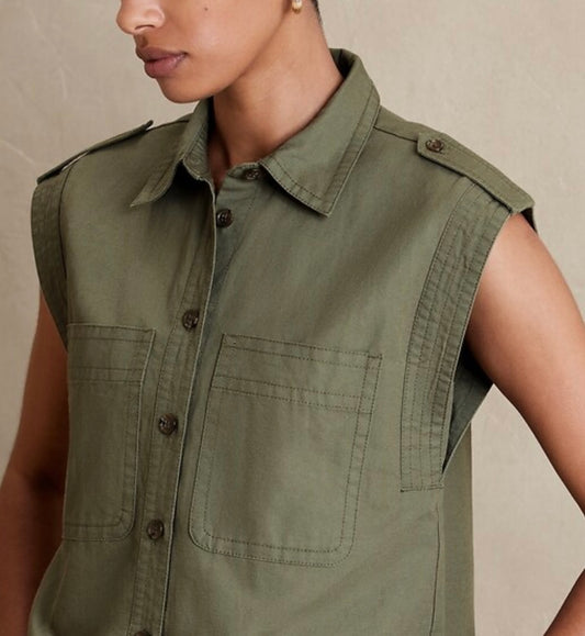 Banana Republic Green Utility Linen Button Down - Large