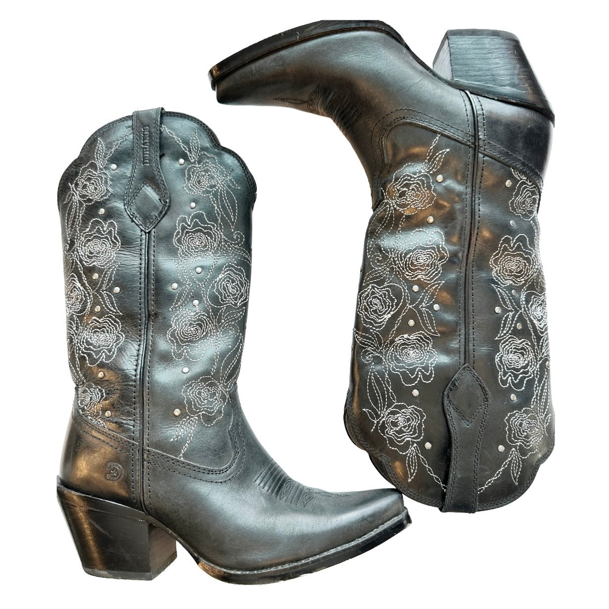 Durango Black Floral Embroidered Cowboy Boots - 7