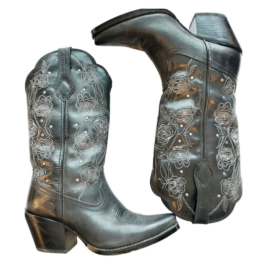 Durango Black Floral Embroidered Cowboy Boots - 7