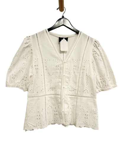 Liv Los Angeles White Floral Pattern Eyelet Blouse - Medium