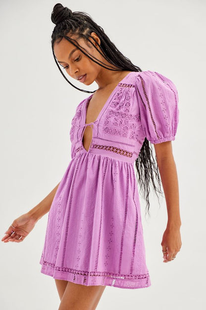 Urban Outfitters Purple Eyelet Mini Dress - Medium