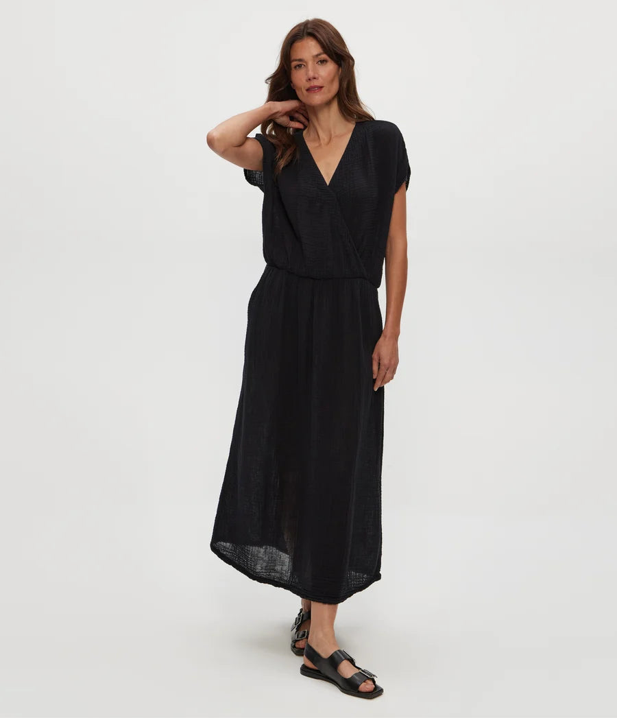 Michael Stars Rylee Gauze Midi Dress in Black - XS