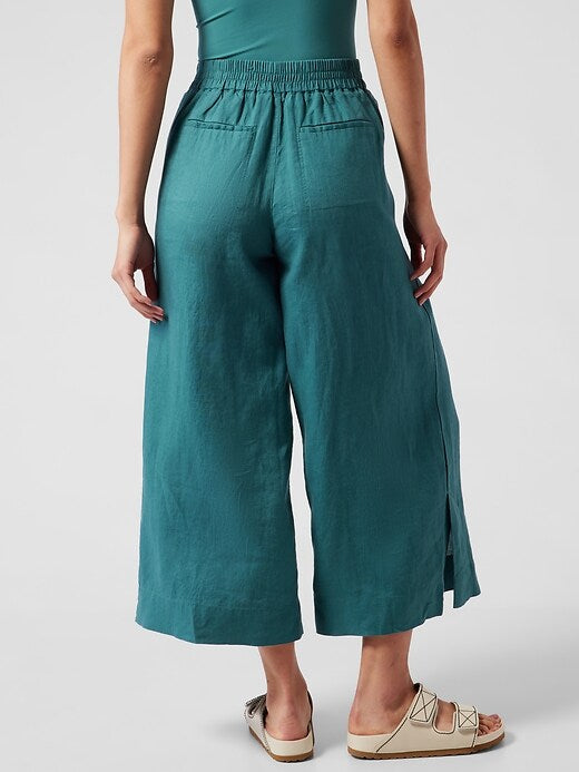Athleta Blue Pleated Linen Pants - 6