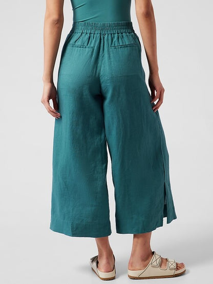 Athleta Blue Pleated Linen Pants - 6