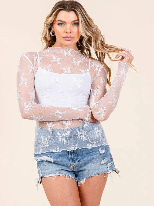 White Lace Layering Long Sleeve Top