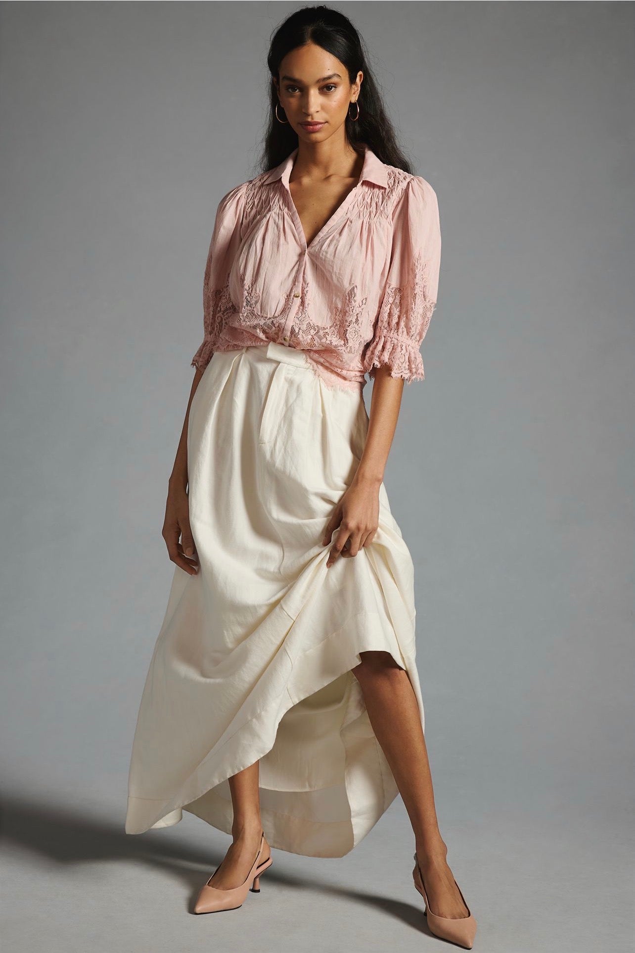 Anthropologie Victorian Sheer Lace Blouse in Pink - Medium