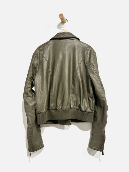 Free People Green Faux Leather Bomber Jacket - XS/S