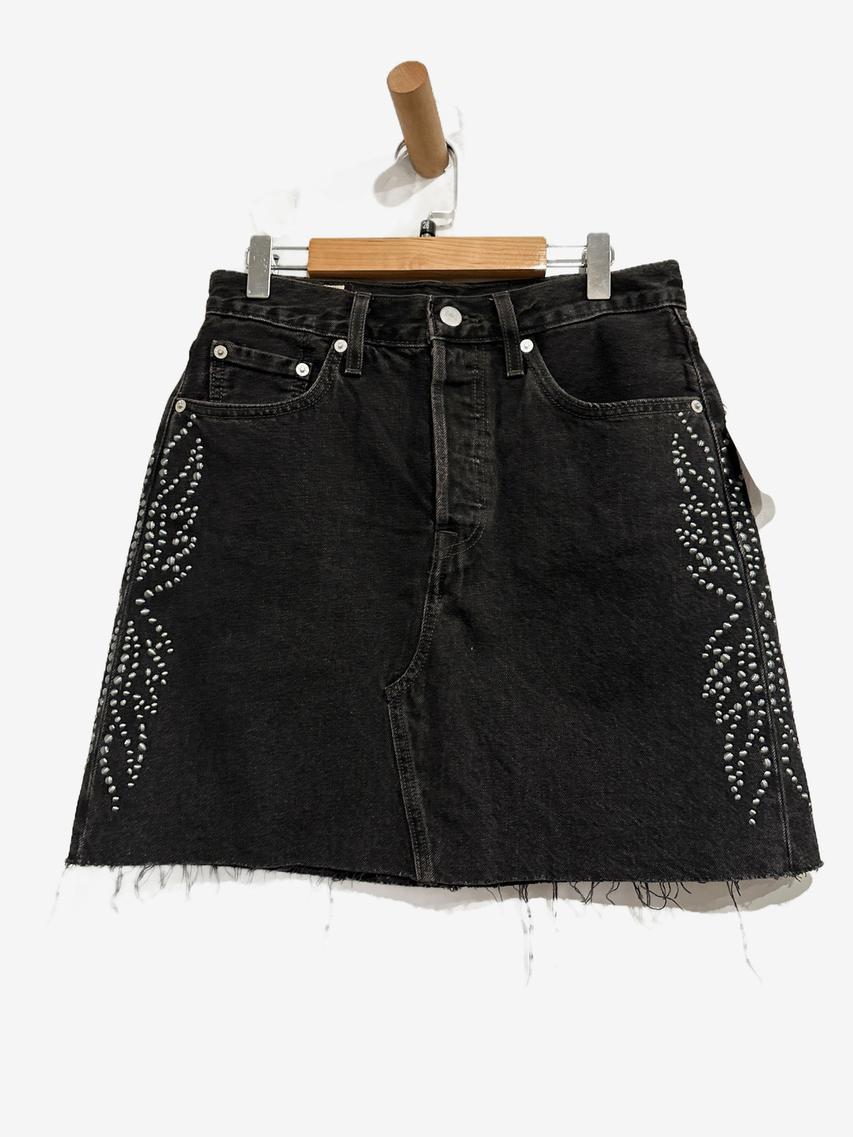 Levi’s Deconstructed Studded Denim Mini Skirt in Full Metal - 26