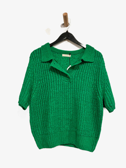 Illa Illa Green Short Sleeve Sweater Top - Large