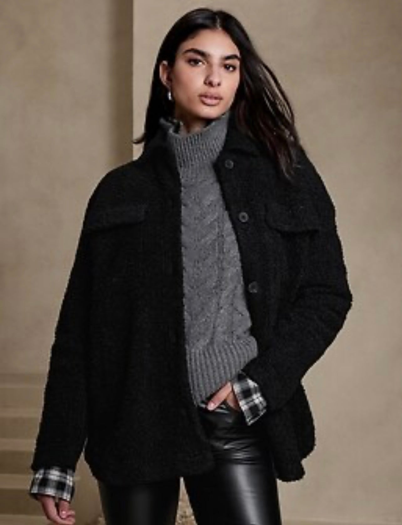 Banana Republic Black Sherpa Button Down - Small